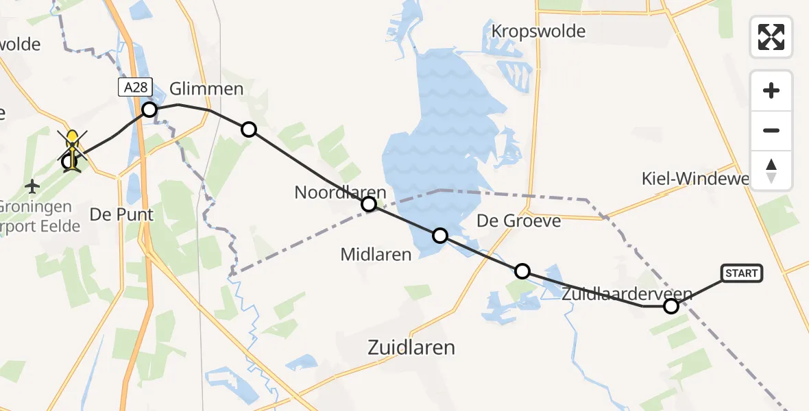 Routekaart van de vlucht: Lifeliner 4 naar Groningen Airport Eelde, De Maandeweg