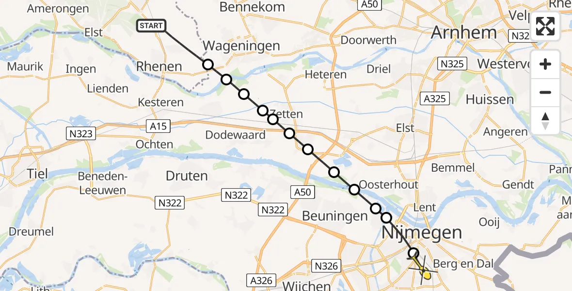 Routekaart van de vlucht: Lifeliner 3 naar Radboud Universitair Medisch Centrum, Zuidelijke Meentsteeg