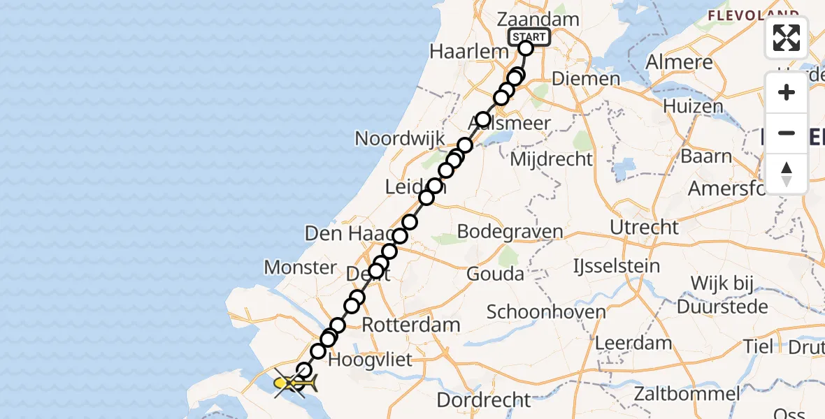 Routekaart van de vlucht: Lifeliner 1 naar Hellevoetsluis, Hornweg