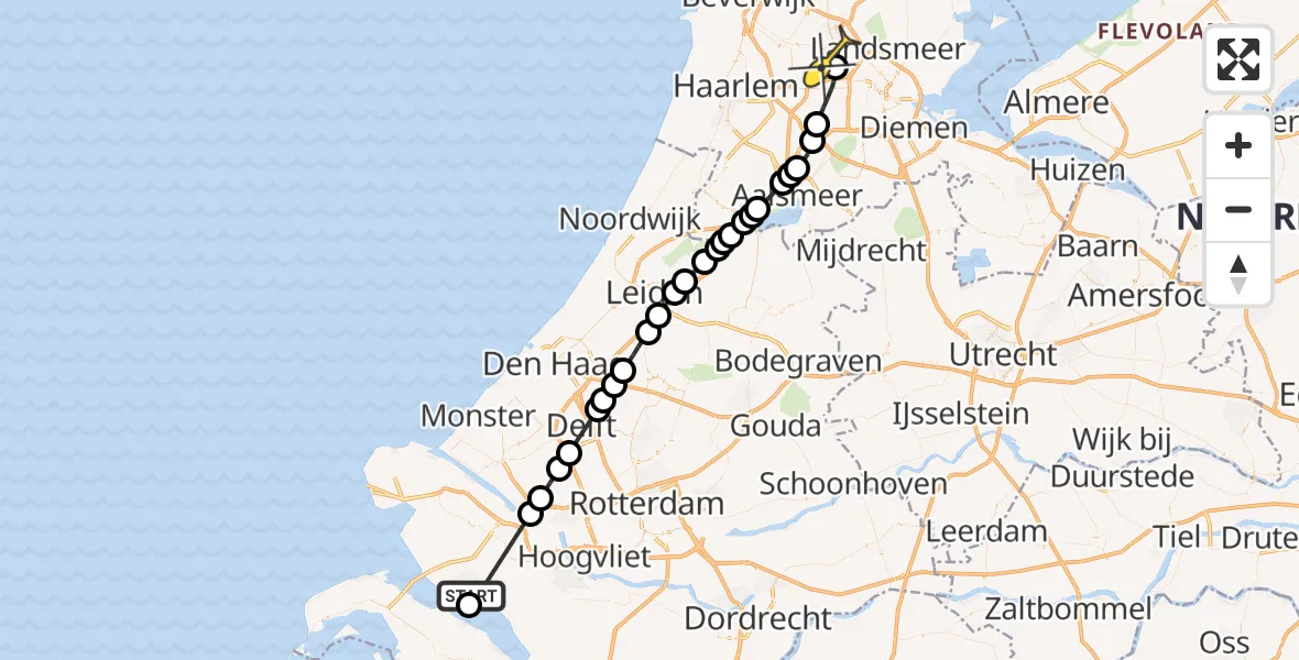 Routekaart van de vlucht: Lifeliner 1 naar Amsterdam Heliport, Zeegat