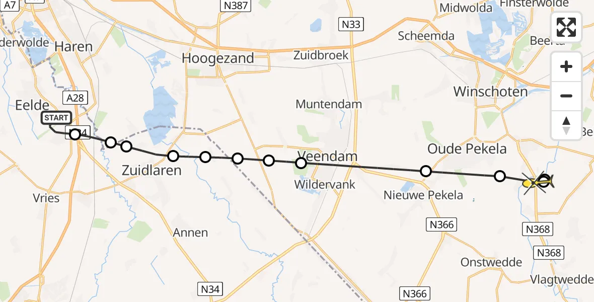 Routekaart van de vlucht: Lifeliner 4 naar Wedde, Bolhuisgat