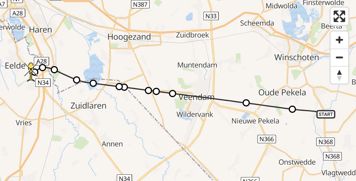 Routekaart van de vlucht: Lifeliner 4 naar Groningen Airport Eelde, Hoofdweg Wedderveer