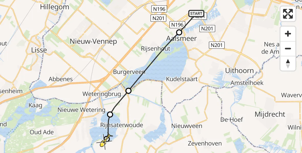 Routekaart van de vlucht: Politieheli naar Woubrugge, Boeingavenue