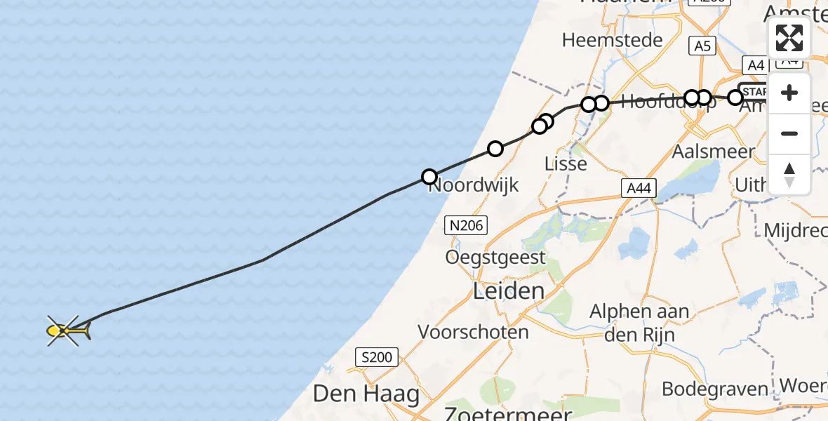 Vluchtroute Politiehelikopter van Schiphol naar 