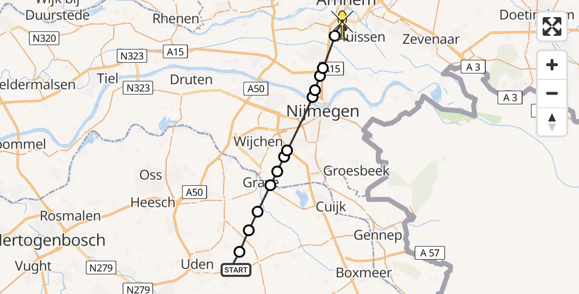 Routekaart van de vlucht: Lifeliner 3 naar Arnhem, Zeelandsedijk