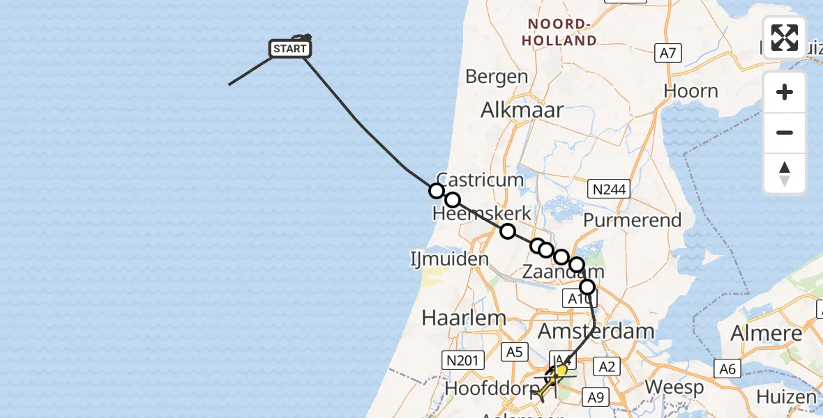 Vluchtroute Politiehelikopter van  naar Schiphol