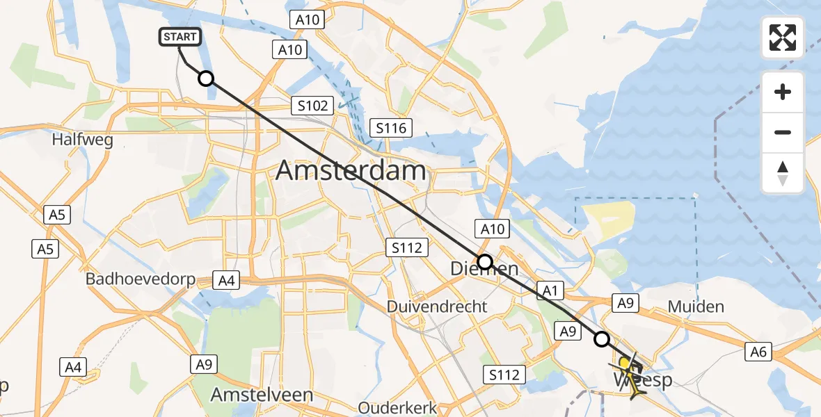 Routekaart van de vlucht: Lifeliner 1 naar Weesp, Bosporushaven