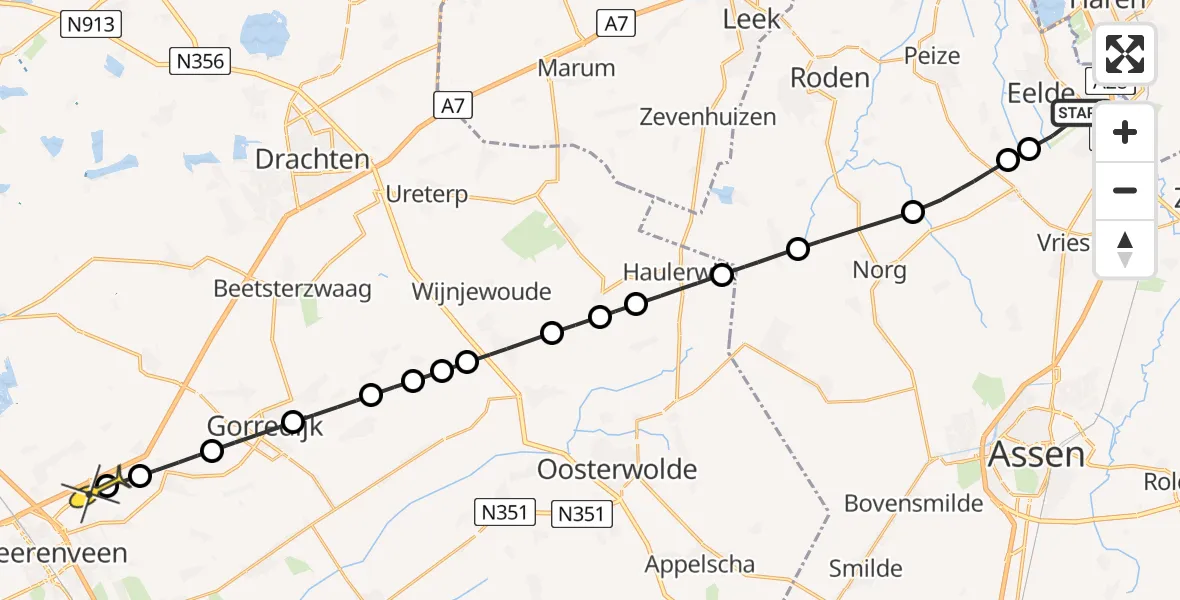 Routekaart van de vlucht: Lifeliner 4 naar Heerenveen, Lugtenbergerweg