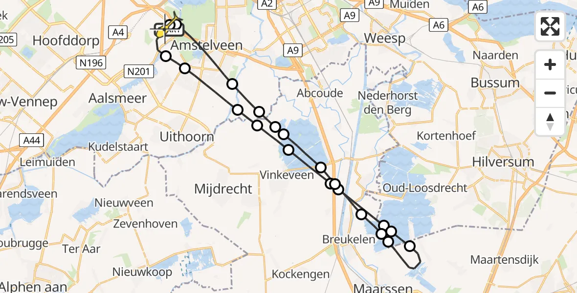 Vluchtroute Politiehelikopter van Schiphol naar Schiphol