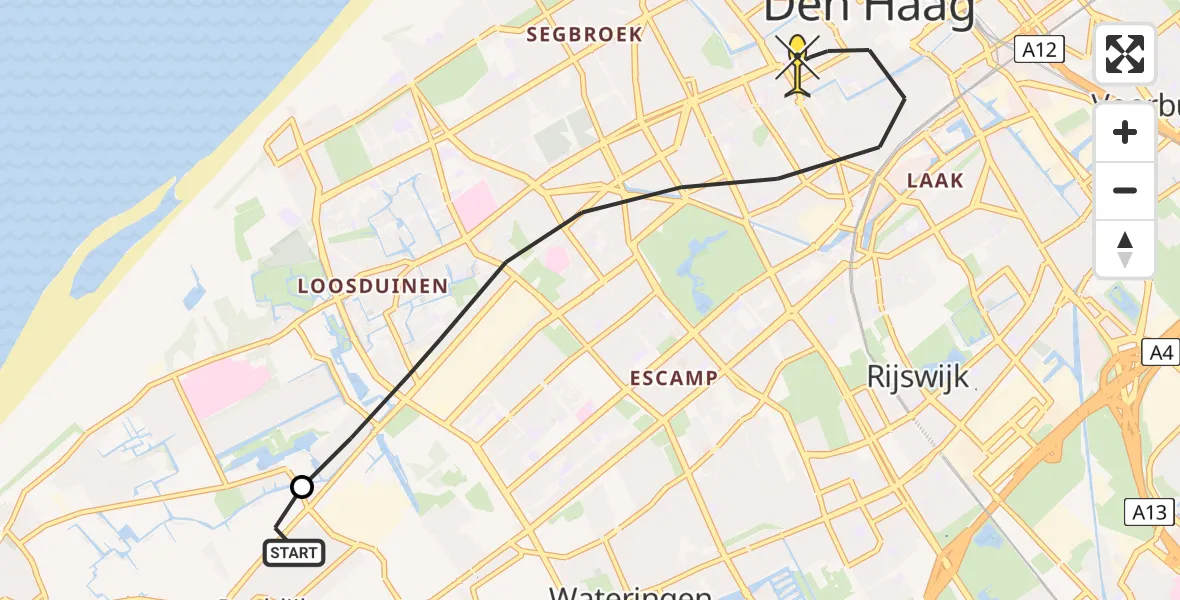 Routekaart van de vlucht: Lifeliner 2 naar Den Haag, Thomas Mannsingel