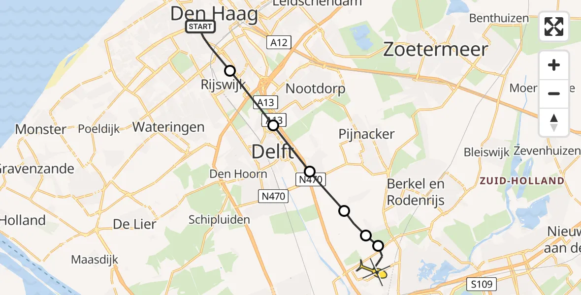 Routekaart van de vlucht: Lifeliner 2 naar Rotterdam The Hague Airport, Vermeerstraat