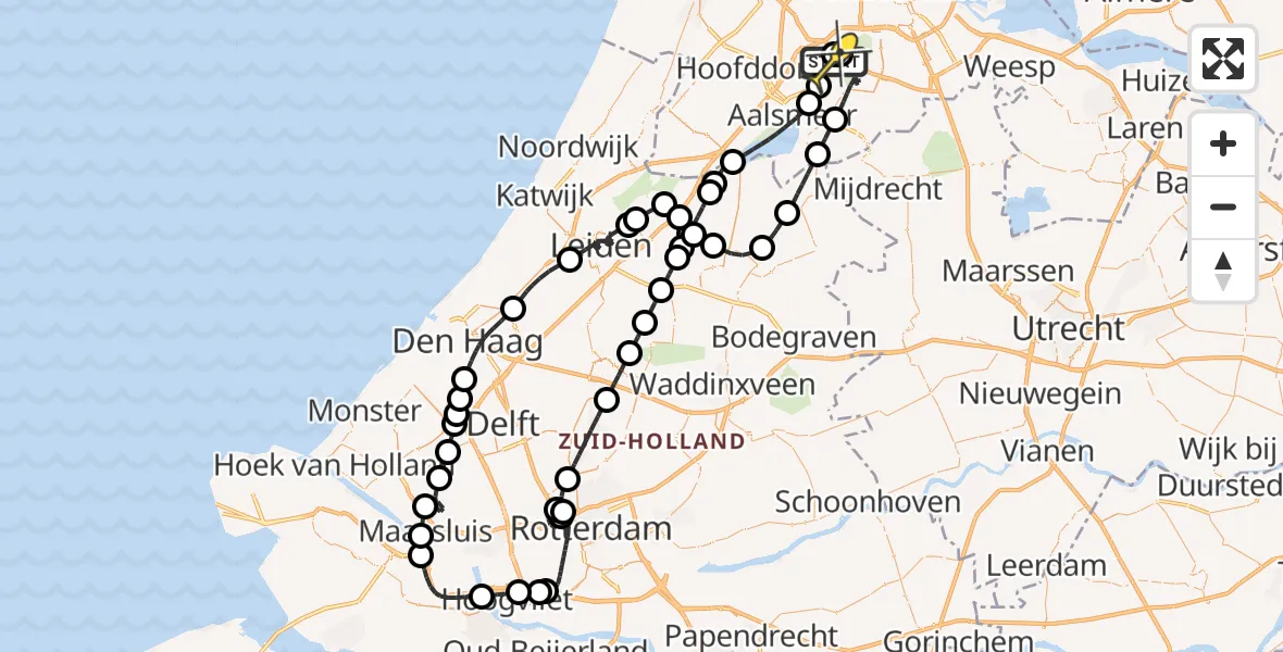 Vluchtroute Politiehelikopter van Schiphol naar Schiphol