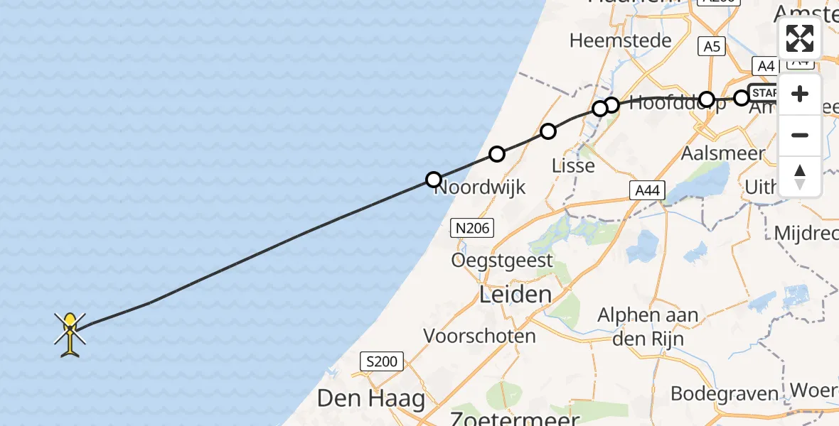 Routekaart van de vlucht: Politieheli naar Loevesteinse Randweg