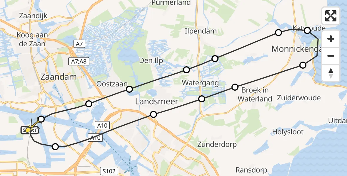Routekaart van de vlucht: Lifeliner 1 naar Amsterdam Heliport, Westhaven