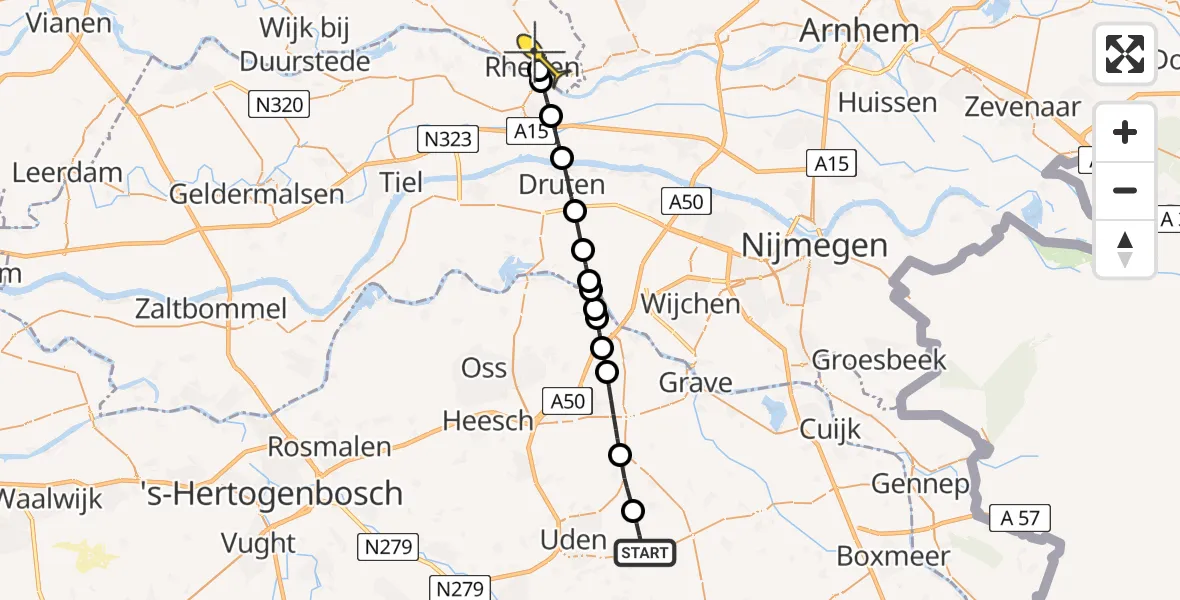 Routekaart van de vlucht: Lifeliner 3 naar Rhenen, Zeelandsedijk