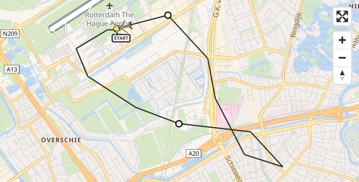 Routekaart van de vlucht: Lifeliner 2 naar Rotterdam The Hague Airport, Tegelplaats