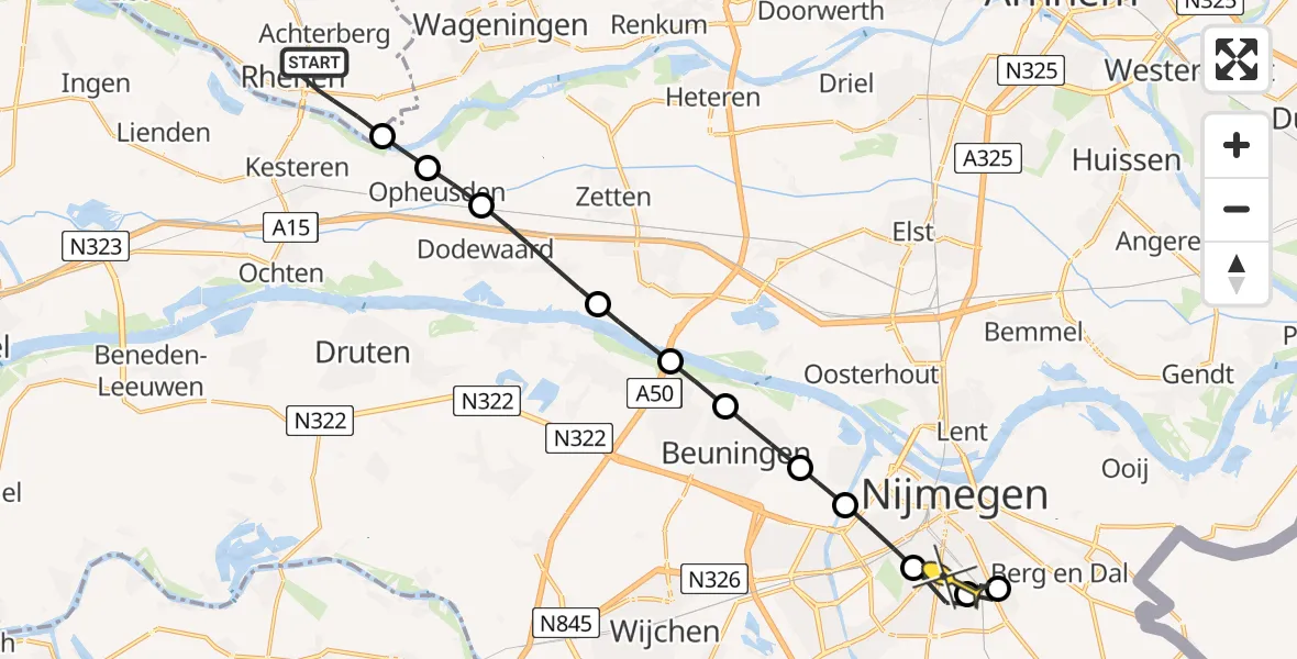 Routekaart van de vlucht: Lifeliner 3 naar Radboud Universitair Medisch Centrum, Jan van Arkelweg