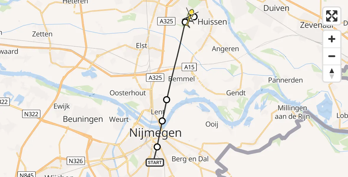 Routekaart van de vlucht: Lifeliner 3 naar Huissen, Atjehstraat