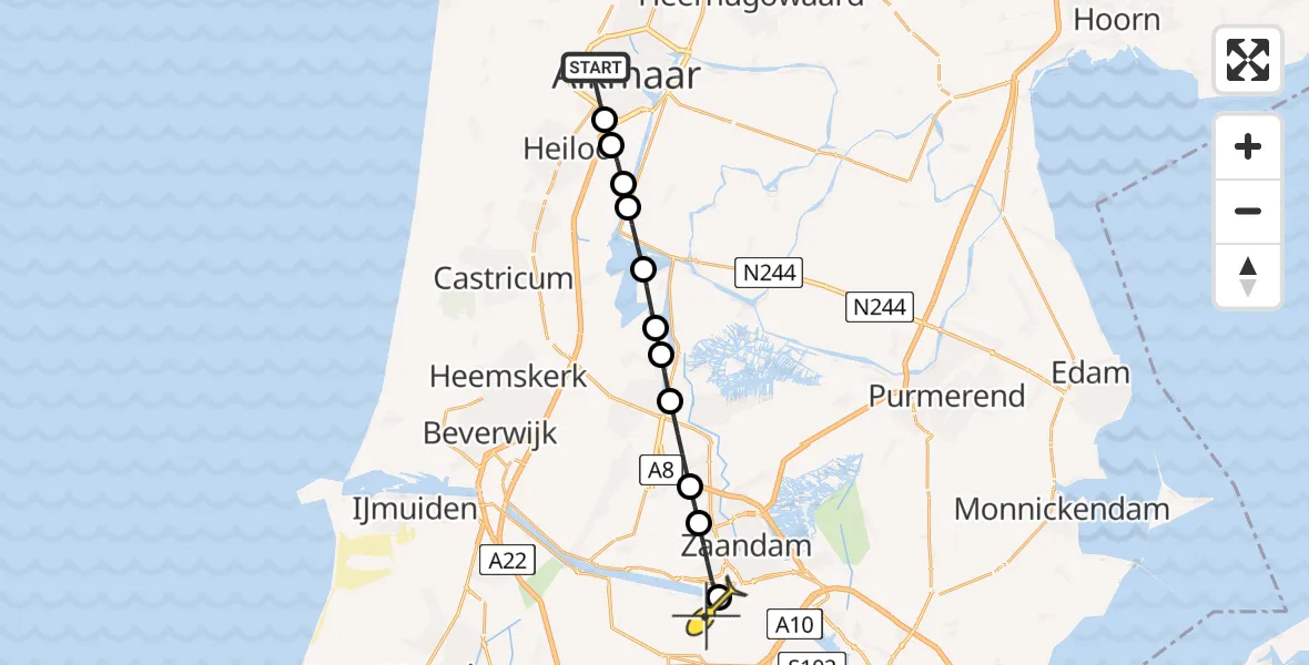 Routekaart van de vlucht: Lifeliner 1 naar Amsterdam Heliport, Van Ostadelaan