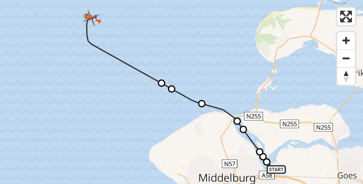 Vluchtroute Kustwachthelikopter Vliegveld Midden-Zeeland - , 05 september 2025, 14:31