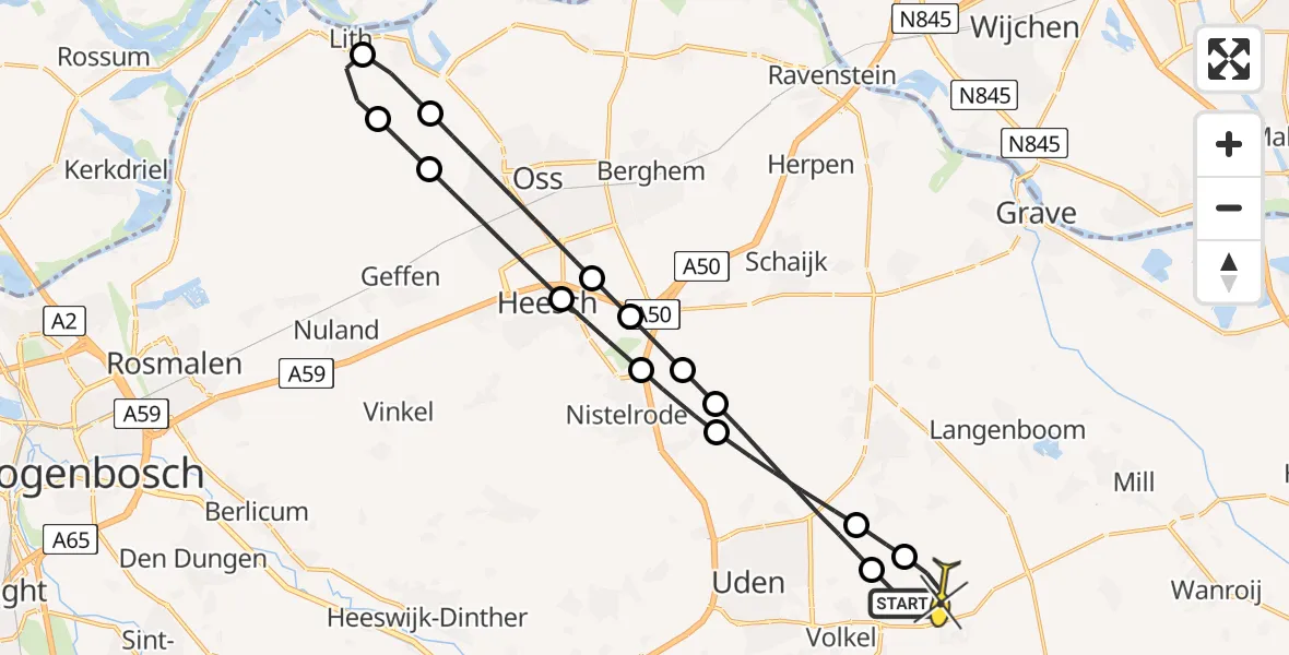 Routekaart van de vlucht: Lifeliner 3 naar Vliegbasis Volkel, Jagersveld