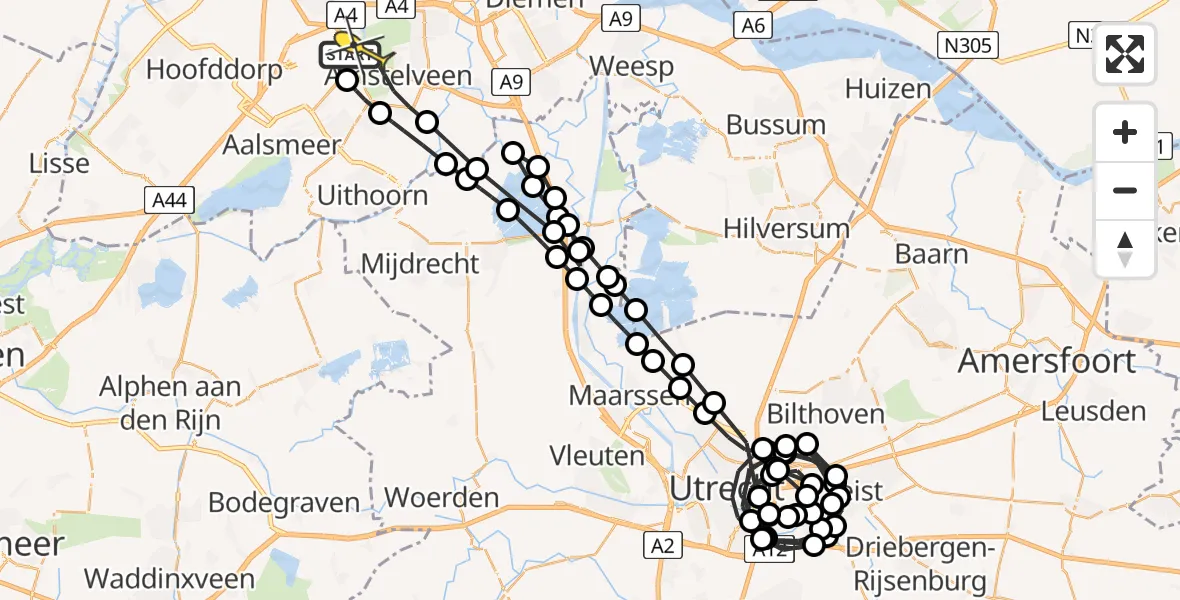 Routekaart van de vlucht: Politiehelikopter naar Badhoevedorp, Van Weerden-Poelmanweg