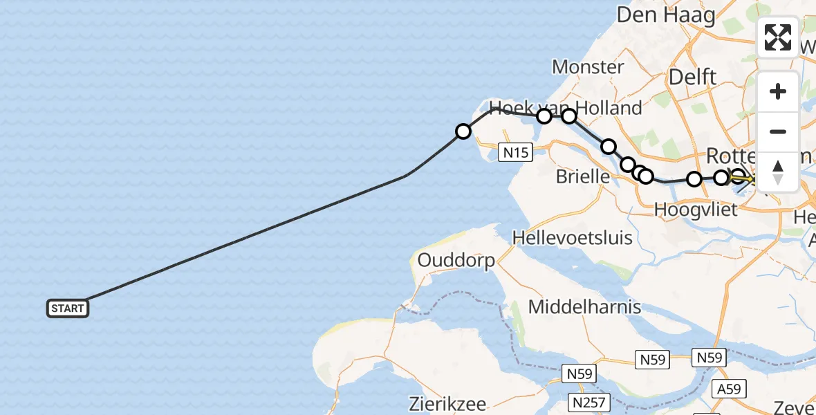 Routekaart van de vlucht: Kustwachthelikopter naar Rotterdam, Robbenoordsehaven