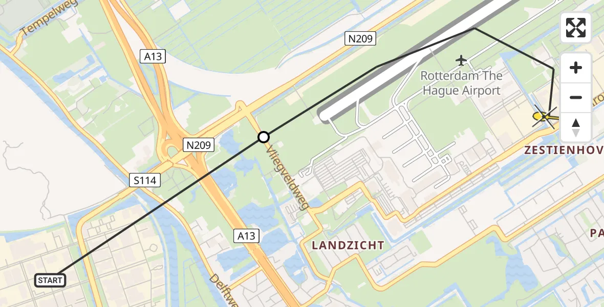 Routekaart van de vlucht: Lifeliner 2 naar Rotterdam The Hague Airport, Vliegveldweg