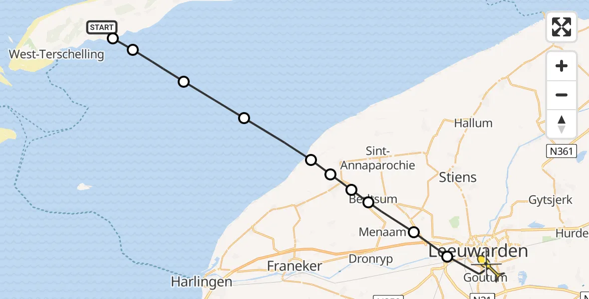 Routekaart van de vlucht: Ambulancehelikopter naar Leeuwarden, Striep