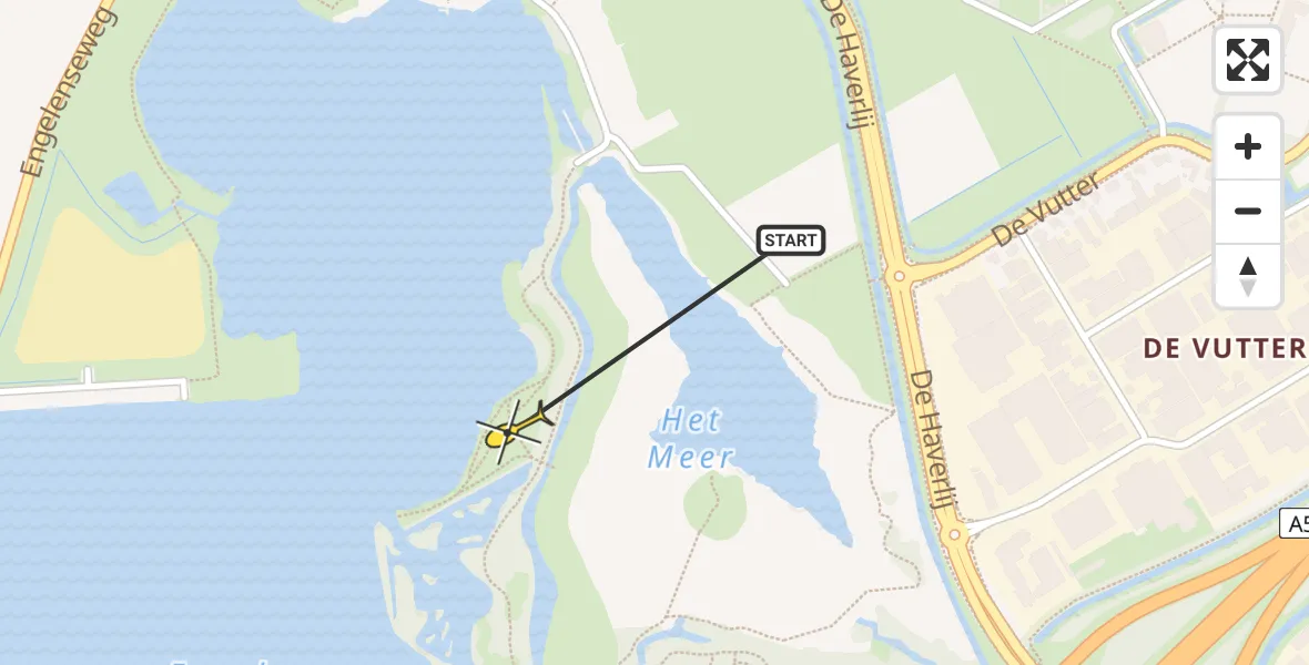 Routekaart van de vlucht: Lifeliner 3 naar 's-Hertogenbosch, De Horst