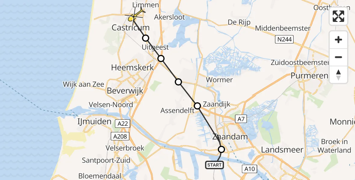Routekaart van de vlucht: Lifeliner 1 naar Castricum, Hemkade