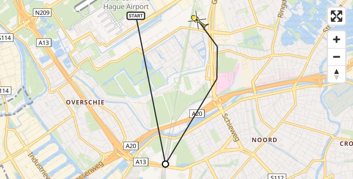 Routekaart van de vlucht: Lifeliner 2 naar Rotterdam The Hague Airport, Stadhoudersweg