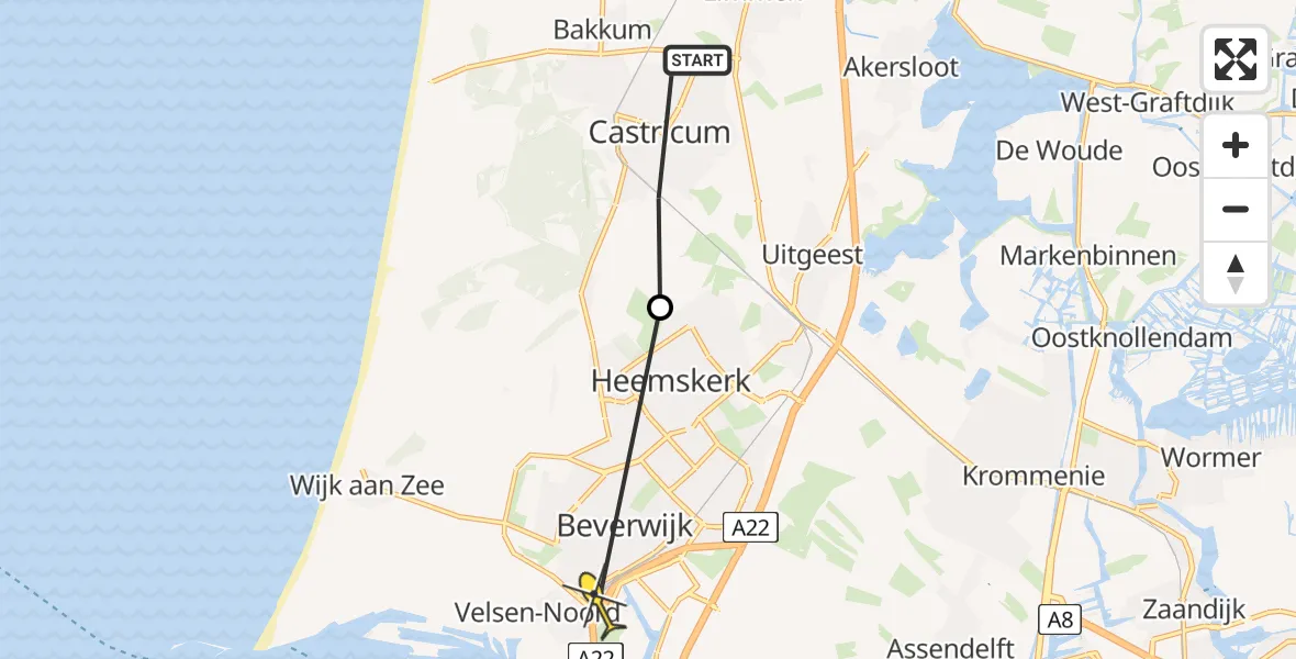 Routekaart van de vlucht: Lifeliner 1 naar Velsen-Noord, Pieter Kieftstraat