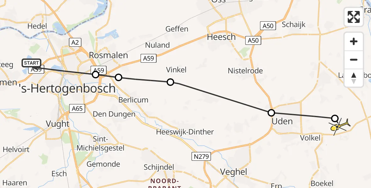 Routekaart van de vlucht: Lifeliner 3 naar Vliegbasis Volkel, Hedikhuizerweg