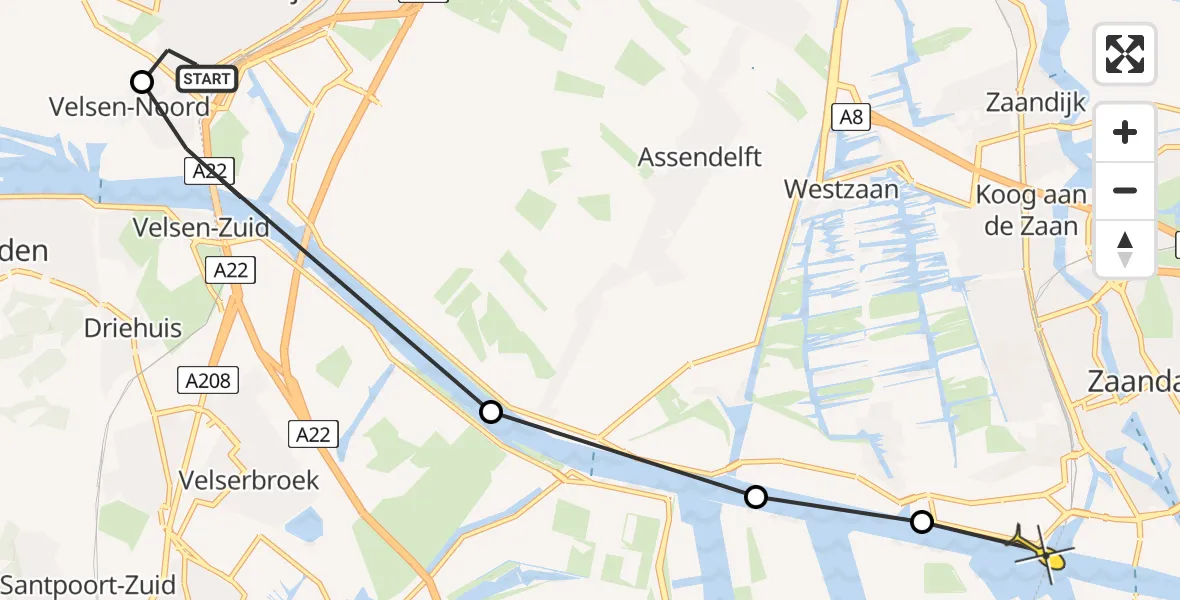 Routekaart van de vlucht: Lifeliner 1 naar Amsterdam Heliport, Wenckebachstraat