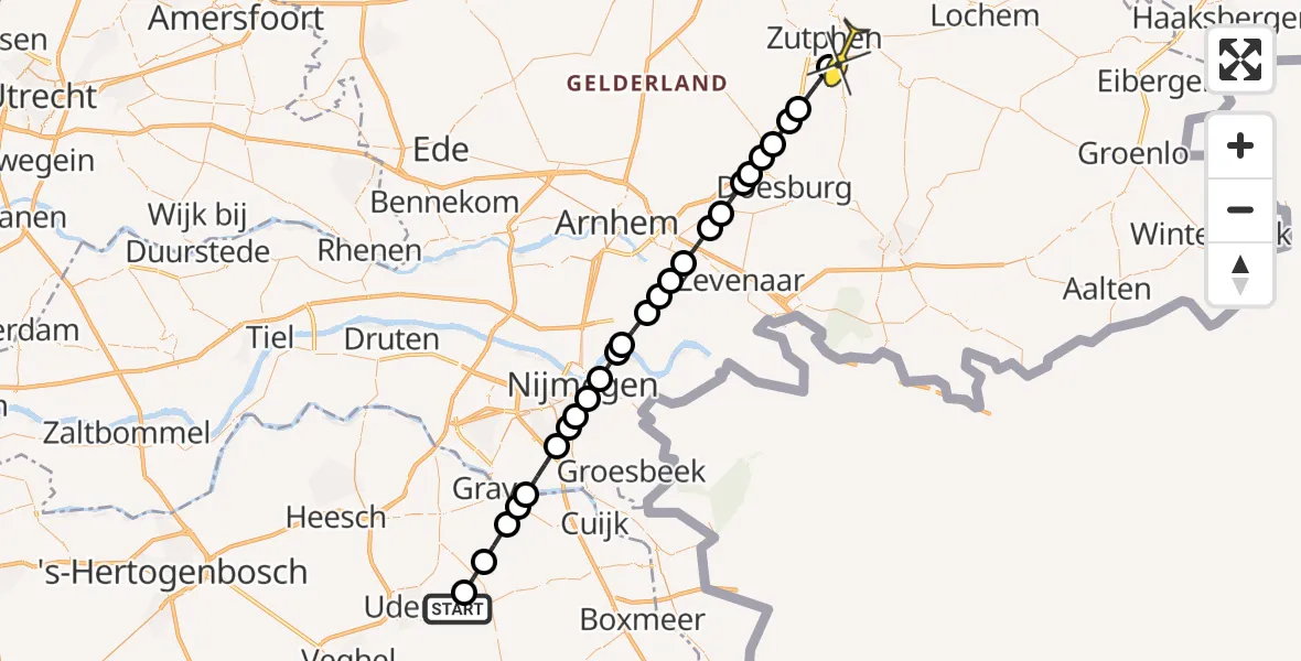 Routekaart van de vlucht: Lifeliner 3 naar Zutphen, Millsebaan