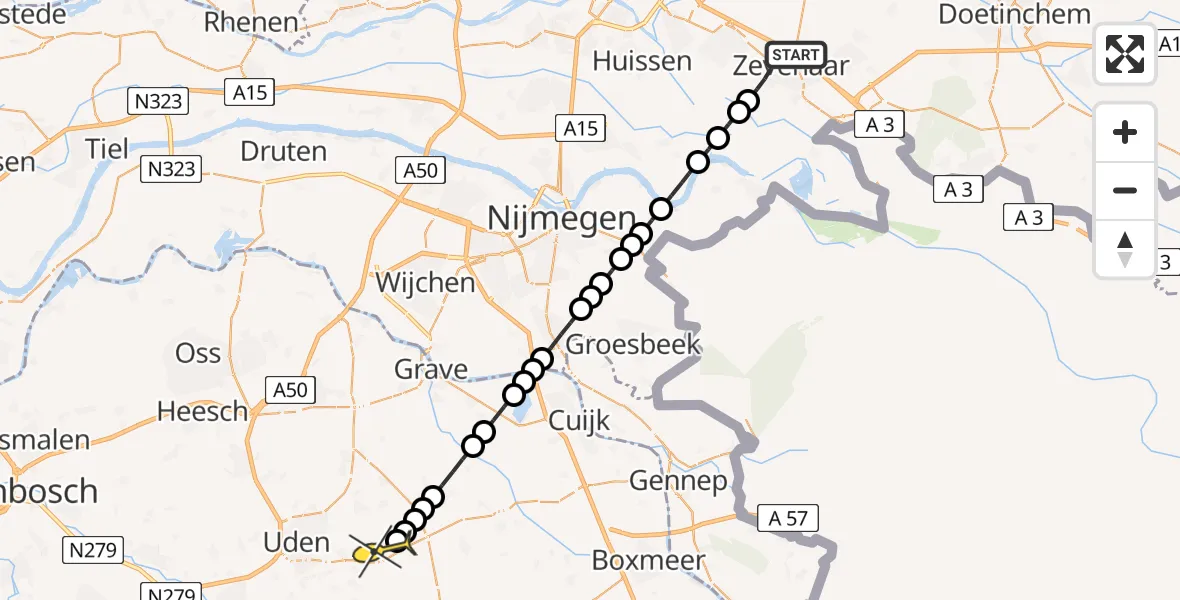 Routekaart van de vlucht: Lifeliner 3 naar Vliegbasis Volkel, Boterhek