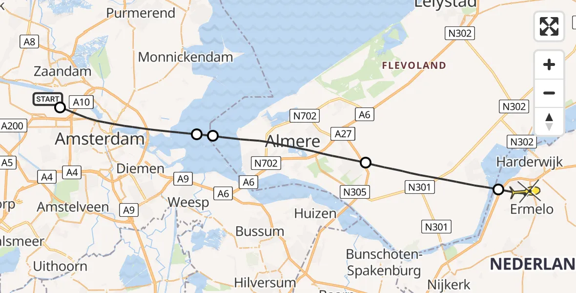Routekaart van de vlucht: Lifeliner 1 naar Ermelo, Westhaven
