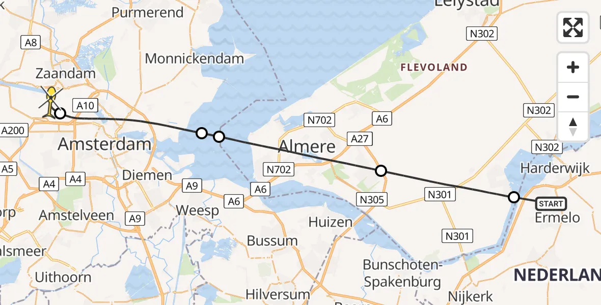 Routekaart van de vlucht: Lifeliner 1 naar Amsterdam Heliport, Bongerd