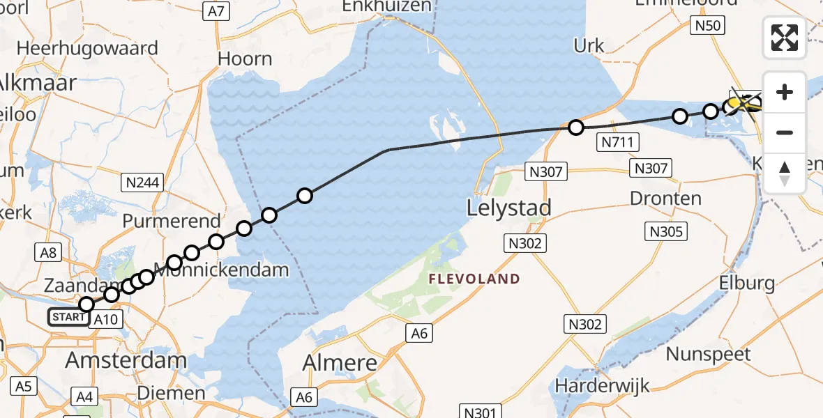 Routekaart van de vlucht: Lifeliner 1 naar Kampen, Hornweg