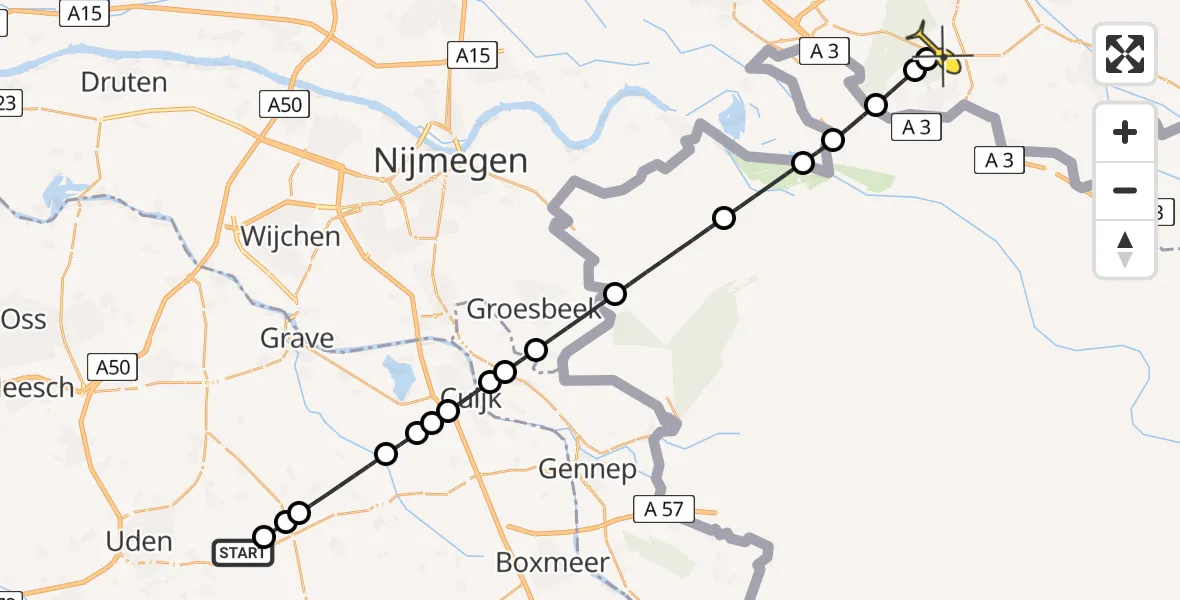 Routekaart van de vlucht: Lifeliner 3 naar Zeddam, Zeelandsedijk
