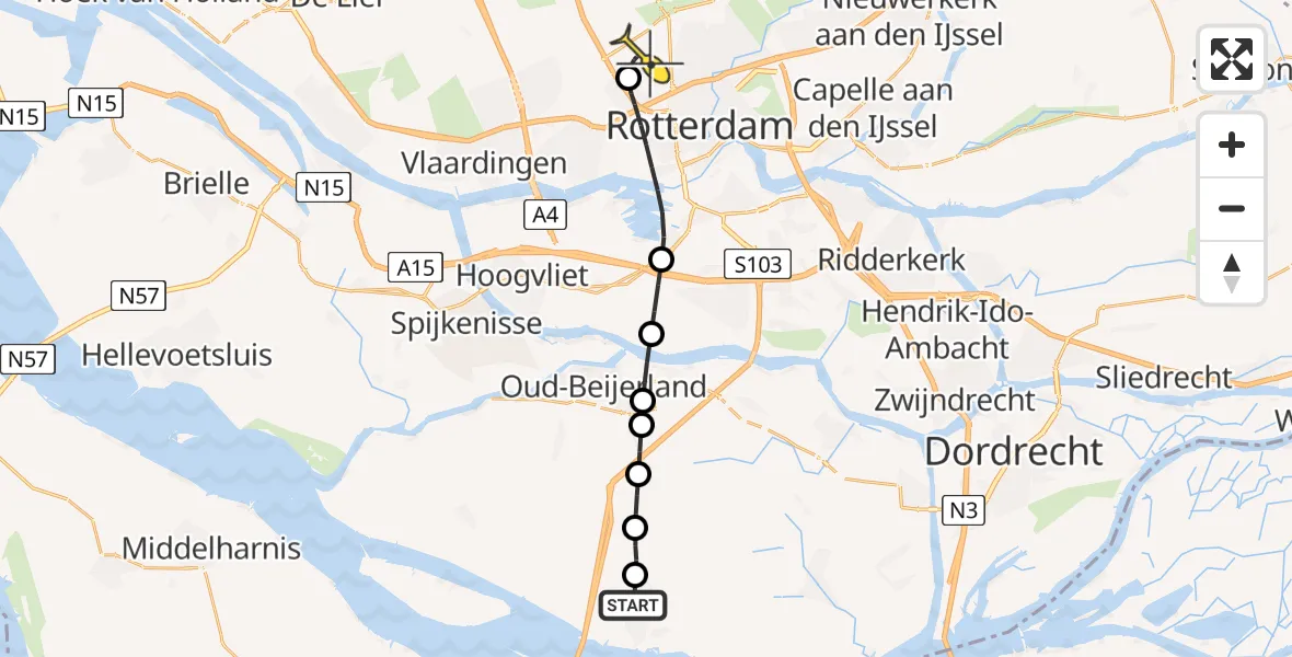 Routekaart van de vlucht: Lifeliner 2 naar Rotterdam The Hague Airport, Groene Kruisweg