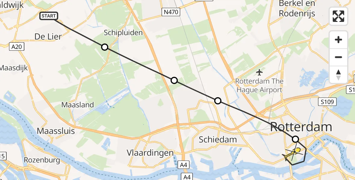Routekaart van de vlucht: Lifeliner 1 naar Erasmus MC, Laan van Adrichem