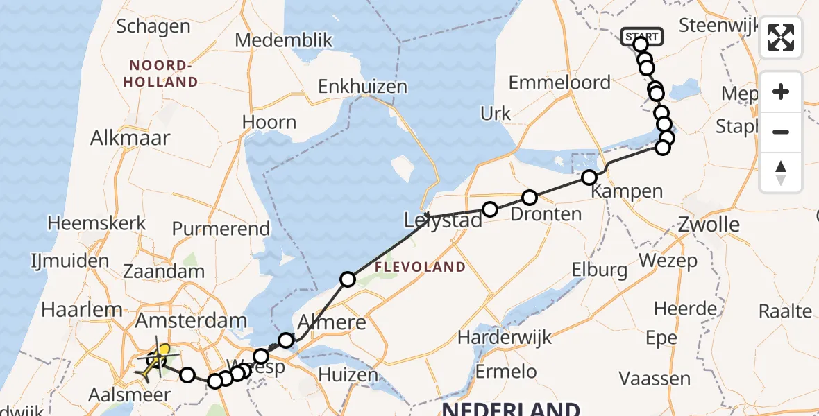 Routekaart van de vlucht: Politieheli naar Schiphol, Meentegat