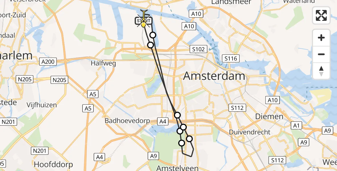 Routekaart van de vlucht: Lifeliner 1 naar Amsterdam Heliport, Maltaweg