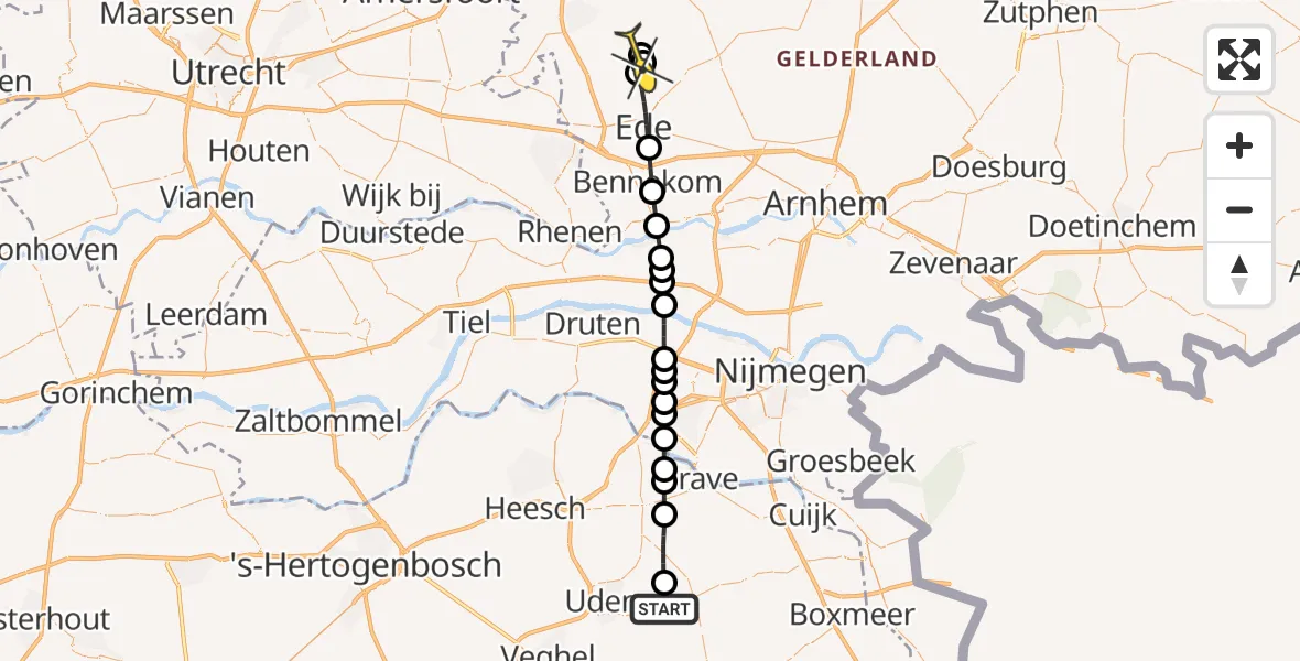 Routekaart van de vlucht: Lifeliner 3 naar Lunteren, Zeelandsedijk