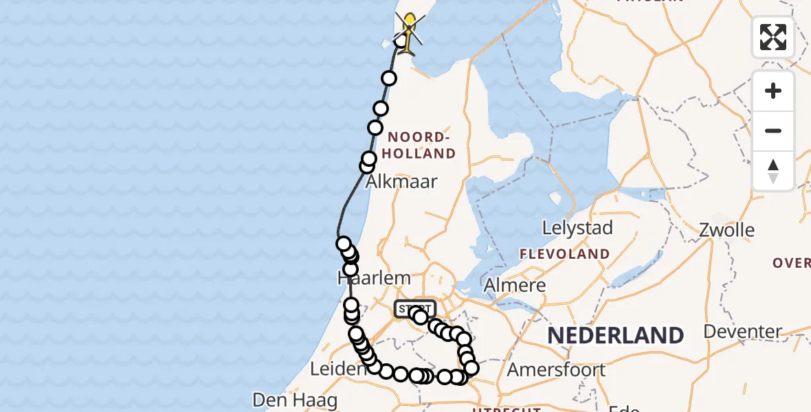 Routekaart van de vlucht: Politieheli naar Den Hoorn, Rietwijkerdwarsweg