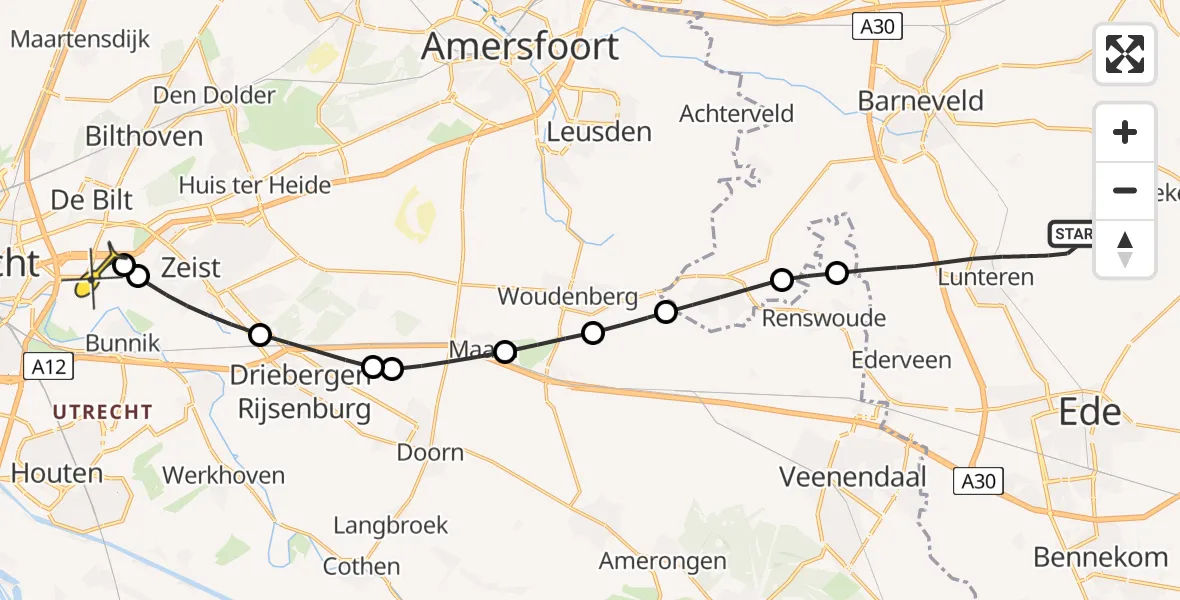 Routekaart van de vlucht: Lifeliner 3 naar Universitair Medisch Centrum Utrecht, Boslaan