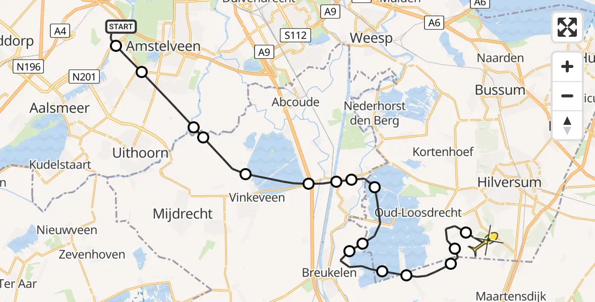 Routekaart van de vlucht: Politieheli naar Vliegveld Hilversum, Loevesteinse Randweg