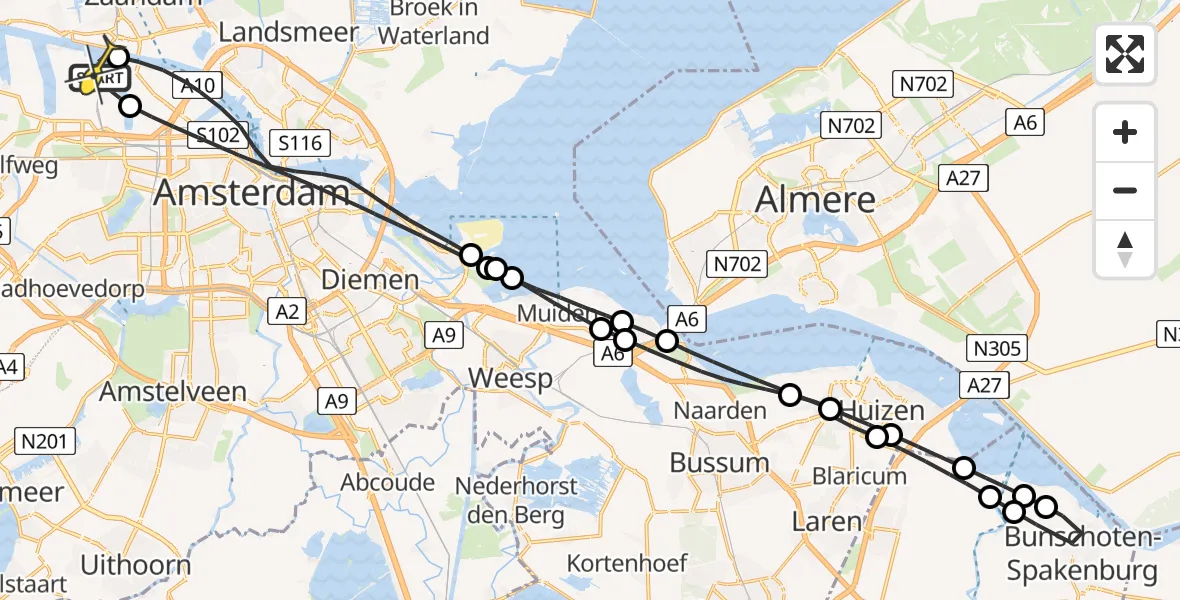 Routekaart van de vlucht: Lifeliner 1 naar Amsterdam Heliport, Westhaven